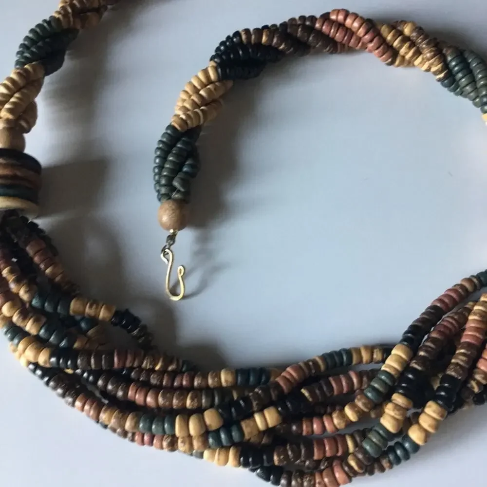 Beautiful muted natural tones multi-strand statement necklace